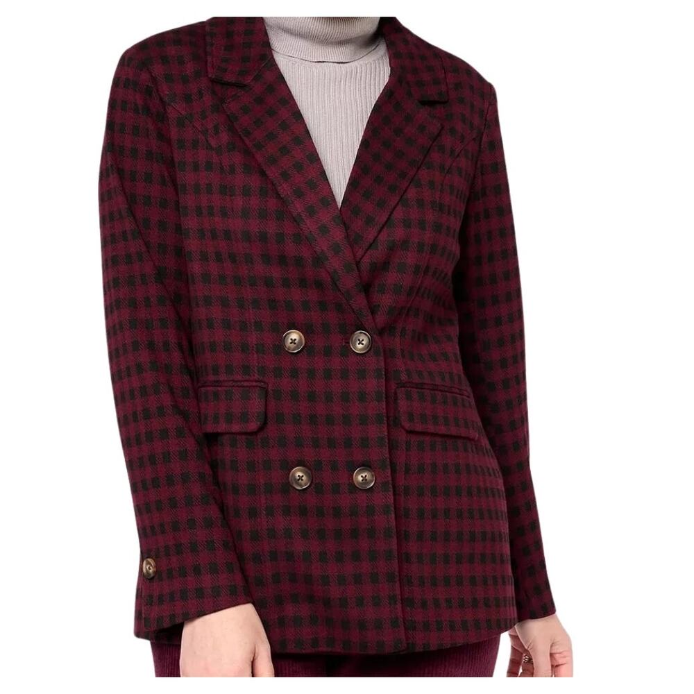 Belle by Kim Gravel Buffalo Check Menswear Jacket Bordeaux NWT Size XL - Picture 3 of 5